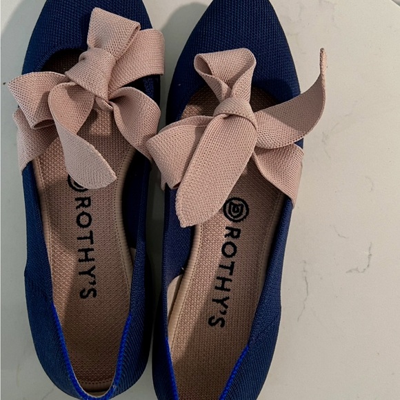 Rothy's Navy Flats with Blush Bow - Picture 2 of 5